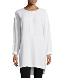 Long-Sleeve High-Low Silk Tunic, Plus Size