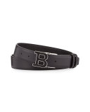 Enamel B Buckle Reversible Leather Belt, Black