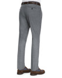 Double-Pleated Wool Trousers, Medium Gray