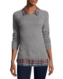 Cashmere Zaan Twofer Sweater, Gray/Deep Marine