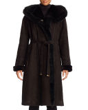 Hooded Shearling Belted Coat