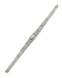 Estate Art Deco Diamond & Emerald Tapered Bracelet
