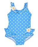 Polka-Dot Ruffle Swimsuit, Blue, Size 2T-4T