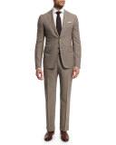 Check Two-Piece Wool Suit, Tan
