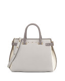 Boulevard 28 Tricolor Vitello Leather Satchel Bag, Gray/White