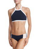 Block Party High-Neck Swim Top, Indigo