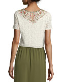 Embellished Lace Crop Top, Ivory