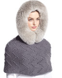 Fur-Trim Hooded Cashmere Snood, Gray