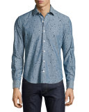Multi-Dot Chambray Sport Shirt, Blue
