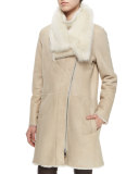 Asymmetric Shearling Fur Coat, Creme