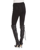 Stretch-Suede Cropped Leggings, Caviar