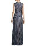 Gigi Striped Beaded Column Gown