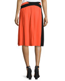 Pleated Colorblock Midi Skirt, Nero/Multi