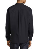Woven Concealed-Placket Shirt with Zip Pocket, Navy