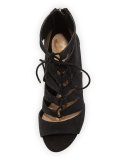 Santina Lace-Up Wedge Sandal, Black