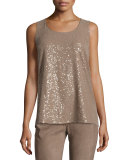 Elise Sleeveless Ombre Sequin Blouse, Taro