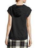 Bice Cap-Sleeve Lace & French Terry Hooded Sweatshirt, Black