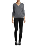 Side-Zip Slim Stretch Pants, Black