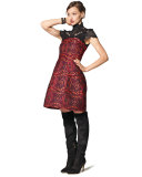 Nikki Strapless Tribal-Print Dress, Red/Orange