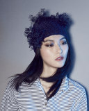 Bloom Knit Beanie Hat with Organza Flowers