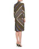 Asymmetric Button-Front Sheath Dress, Lavender/Black