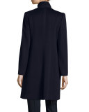 Funnel-Neck Wool Button-Front Coat, Midnight