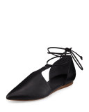 Noella Leather Lace-Up Flat, Black