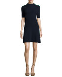 Sardy Half-Sleeve Ribbed Merino Dress, Midnight Navy