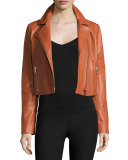 Gigi Cropped Leather Jacket, Cinnamon