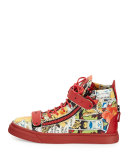 Men's Comic Strip High-Top Sneaker, Red