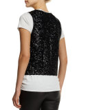 Emile Sequin Open-Front Vest, Noir