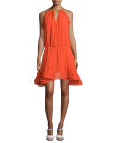 Monic Sleeveless Silk A-Line Dress, Red-Orange