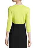 3/4-Sleeve Open-Front Bolero Cardigan, Citron
