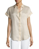 Gemma Short-Sleeve Button-Front Blouse, Gold