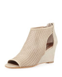 Jace Perforated Wedge Sandal, Beige