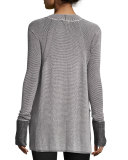 Waffle-Knit Open-Front Cardigan, Black/White