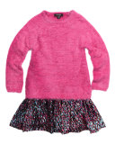 Scarlet Long-Sleeve Eyelash Sweater Combo Dress, Wonderland, Size 2-6