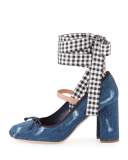 Denim Ankle-Wrap Mary Jane 85mm Pump, Bleu