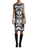 Layla Jacquard Sleeveless Sheath Dress, Caviar/Frost