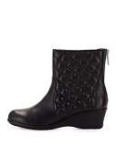 Andy Quilted Leather Demi-Wedge Bootie, Black