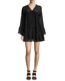 Anita Bell-Sleeve Silk Mini Dress, Black