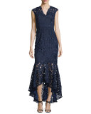 Sleeveless Lace Mermaid Gown, Navy