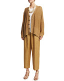 Wide-Leg Cropped Linen Trousers, Gold