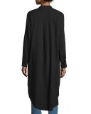 Mandarin-Collar Calf-Length Shirt, Black