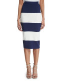 High-Waist Wide-Striped Pencil Skirt