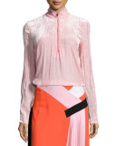 Velvet Half-Zip Long-Sleeve Pullover, Bubble Gum