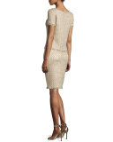 Raffia-Knit Short-Sleeve Top, Gold/Multi