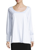 Kenu Smocked-Cuff Top, White