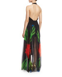 Dephine Halter V-Neck Short Jumpsuit, Black