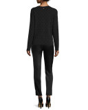 Polka-Dot Intarsia Cardigan, Black